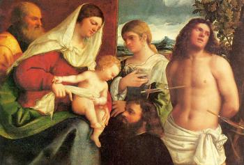 塞巴斯蒂亞諾 德爾 皮翁博 The Holy Family with Saints Catherine and Sebastian and a Donor